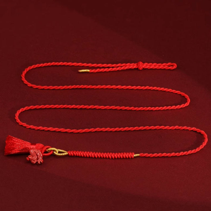 Chaîne de ventre en corde rouge avec bénédiction du dragon en cinabre naturel de Buddha Stones