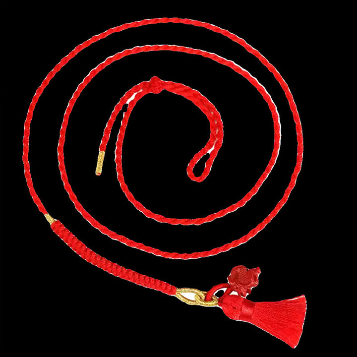 Chaîne de ventre en corde rouge avec bénédiction du dragon en cinabre naturel de Buddha Stones