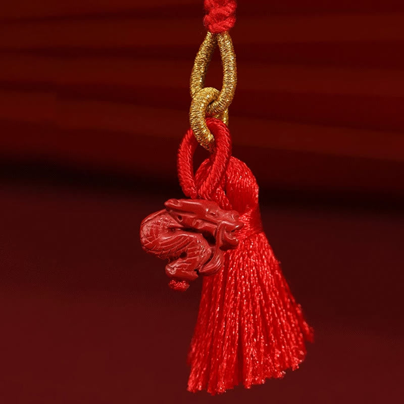 Chaîne de ventre en corde rouge avec bénédiction du dragon en cinabre naturel de Buddha Stones