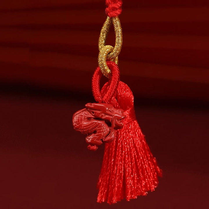 Chaîne de ventre en corde rouge avec bénédiction du dragon en cinabre naturel de Buddha Stones