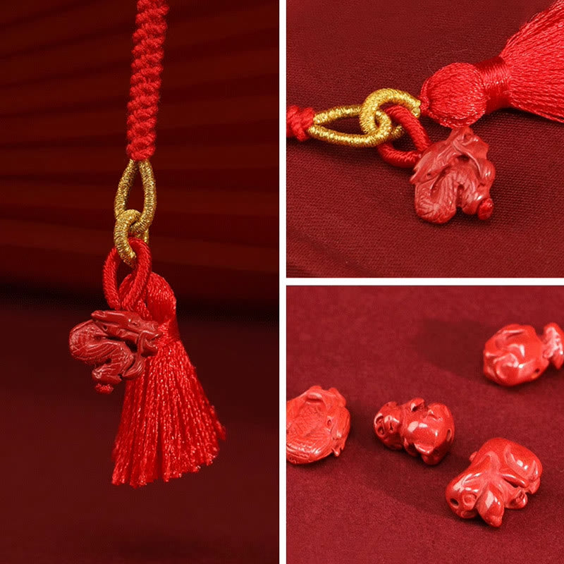 Chaîne de ventre en corde rouge avec bénédiction du dragon en cinabre naturel de Buddha Stones