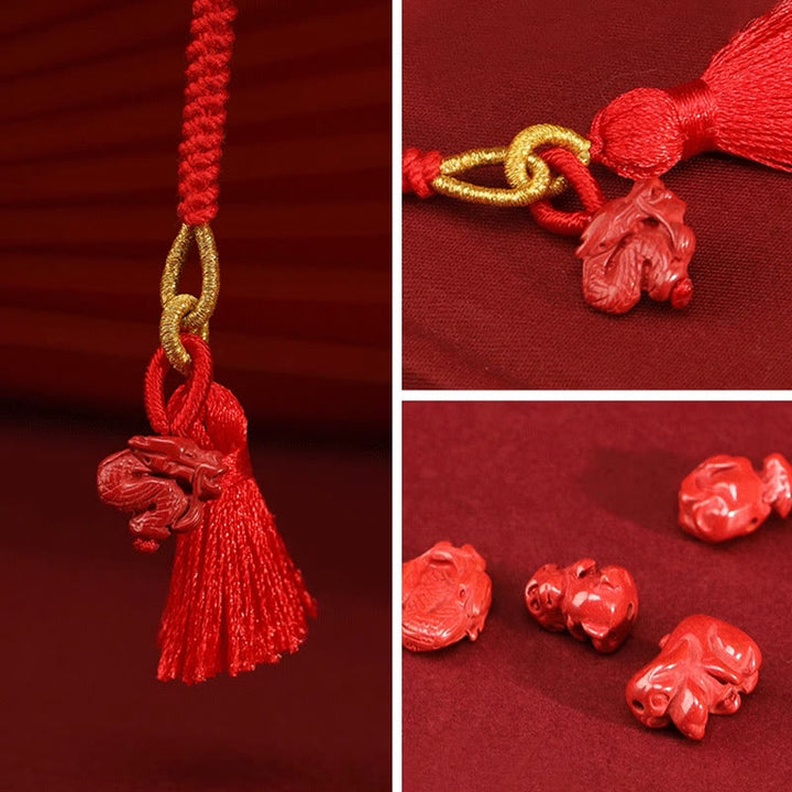 Chaîne de ventre en corde rouge avec bénédiction du dragon en cinabre naturel de Buddha Stones