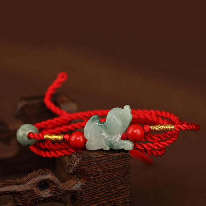 Chaîne de ventre en corde rouge avec boucle de paix en jade et Buddha Stones