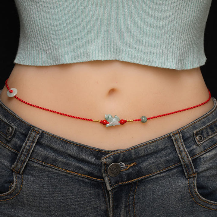 Chaîne de ventre en corde rouge avec boucle de paix en jade et Buddha Stones