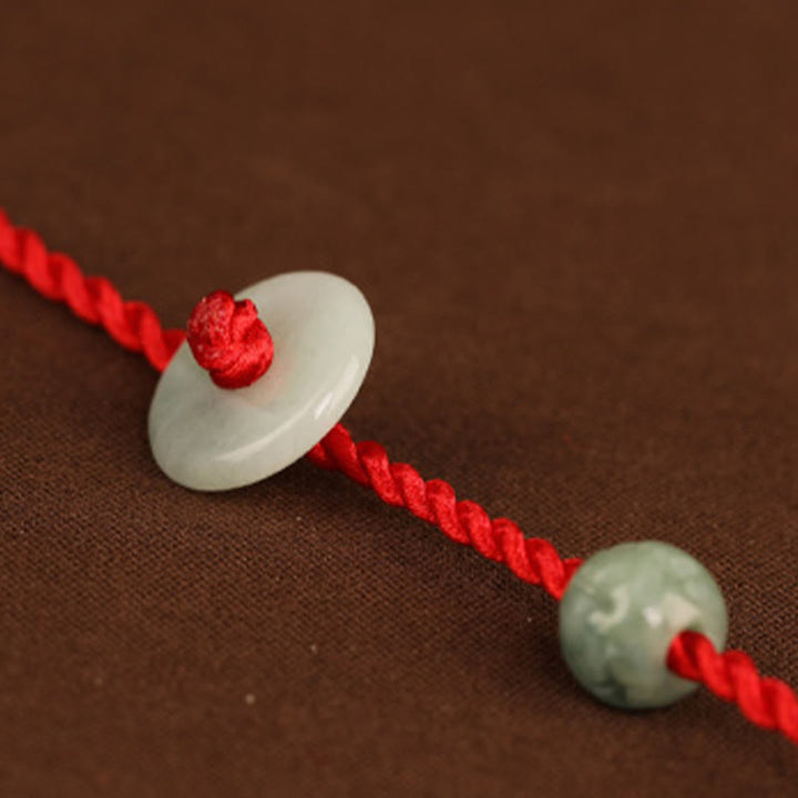 Chaîne de ventre en corde rouge avec boucle de paix en jade et Buddha Stones
