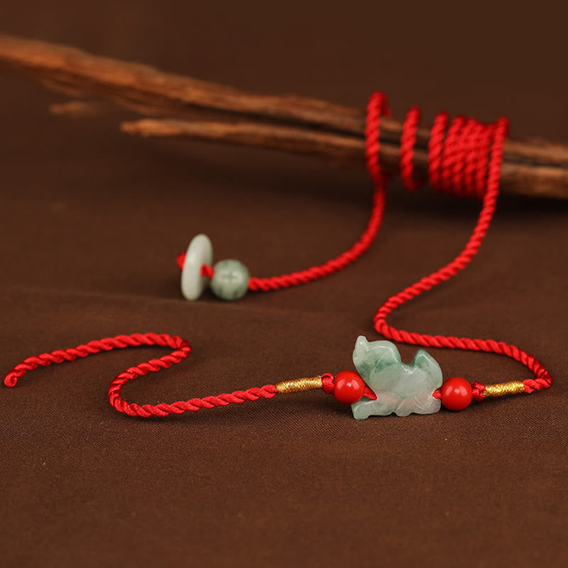 Chaîne de ventre en corde rouge avec boucle de paix en jade et Buddha Stones