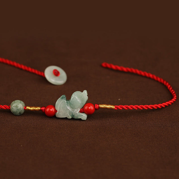 Chaîne de ventre en corde rouge avec boucle de paix en jade et Buddha Stones
