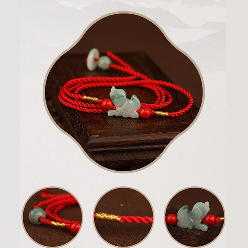 Chaîne de ventre en corde rouge avec boucle de paix en jade et Buddha Stones