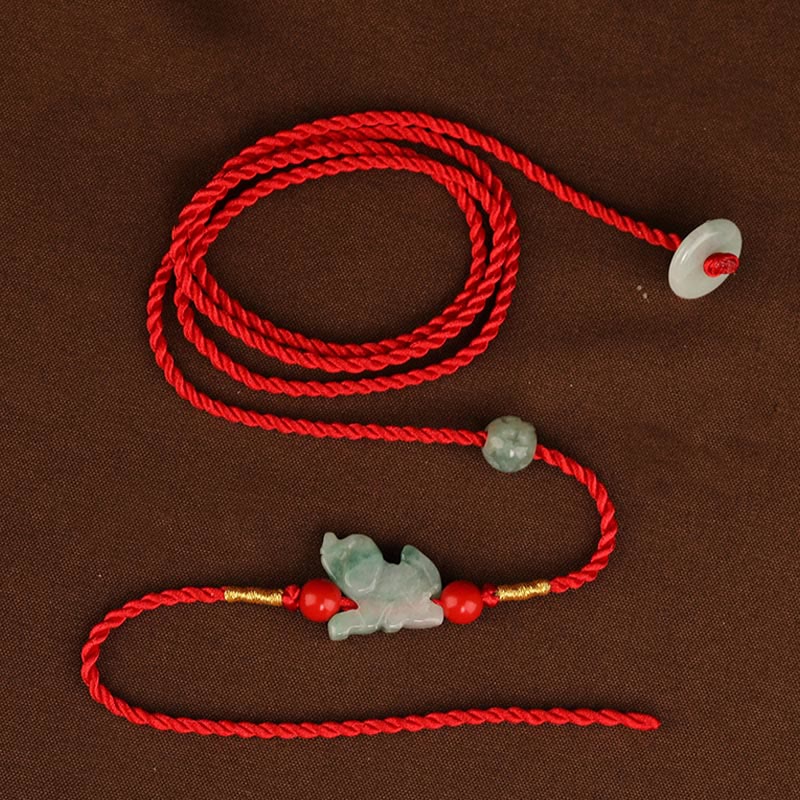 Chaîne de ventre en corde rouge avec boucle de paix en jade et Buddha Stones