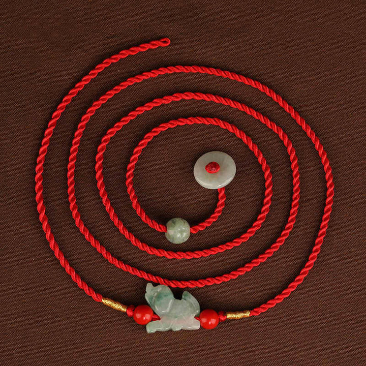 Chaîne de ventre en corde rouge avec boucle de paix en jade et Buddha Stones