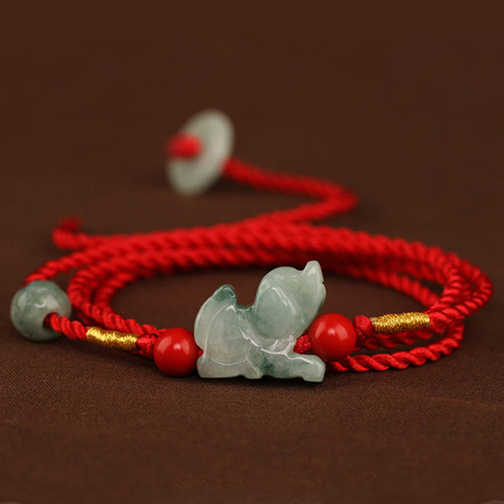 Chaîne de ventre en corde rouge avec boucle de paix en jade et Buddha Stones