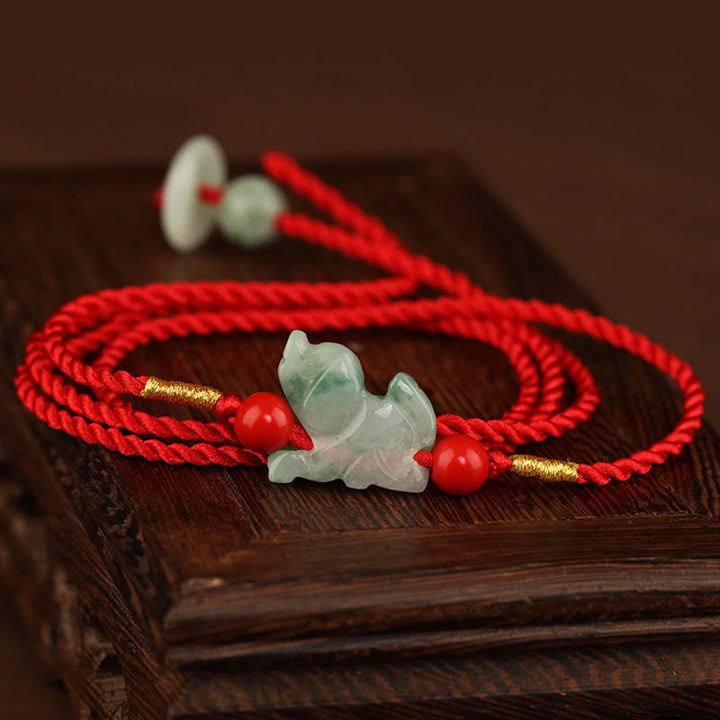 Chaîne de ventre en corde rouge avec boucle de paix en jade et Buddha Stones