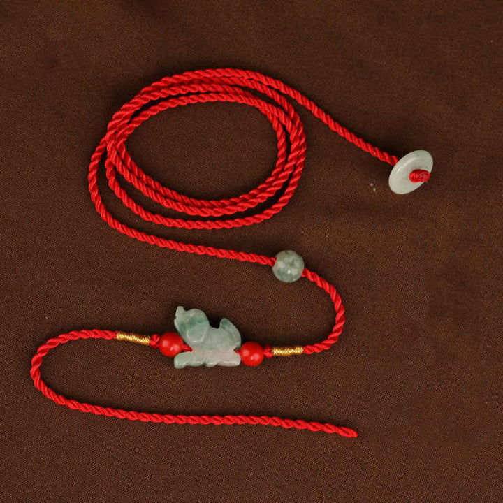 Chaîne de ventre en corde rouge avec boucle de paix en jade et Buddha Stones