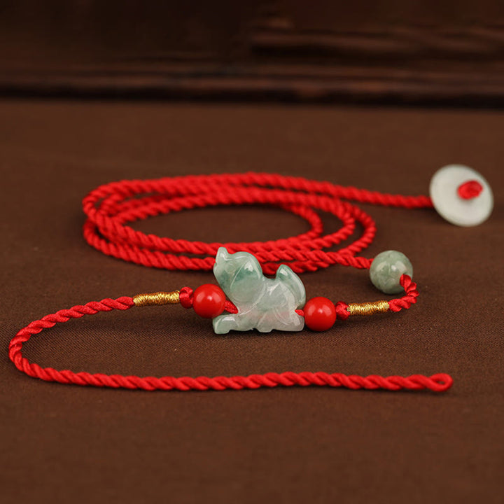 Chaîne de ventre en corde rouge avec boucle de paix en jade et Buddha Stones