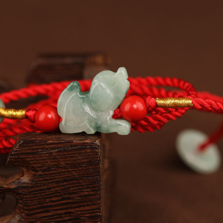 Chaîne de ventre en corde rouge avec boucle de paix en jade et Buddha Stones