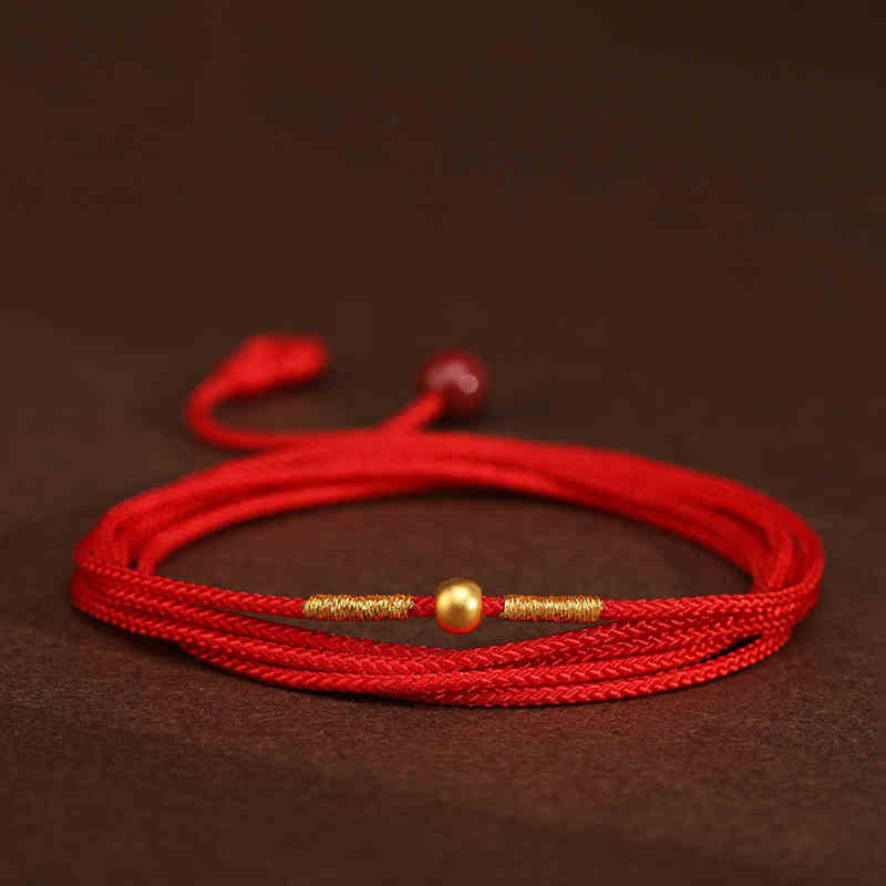 Chaîne de ventre en or massif 999 avec pierre de Bouddha et fil rouge - Forme de perles porte-bonheur de 4 mm - image 9