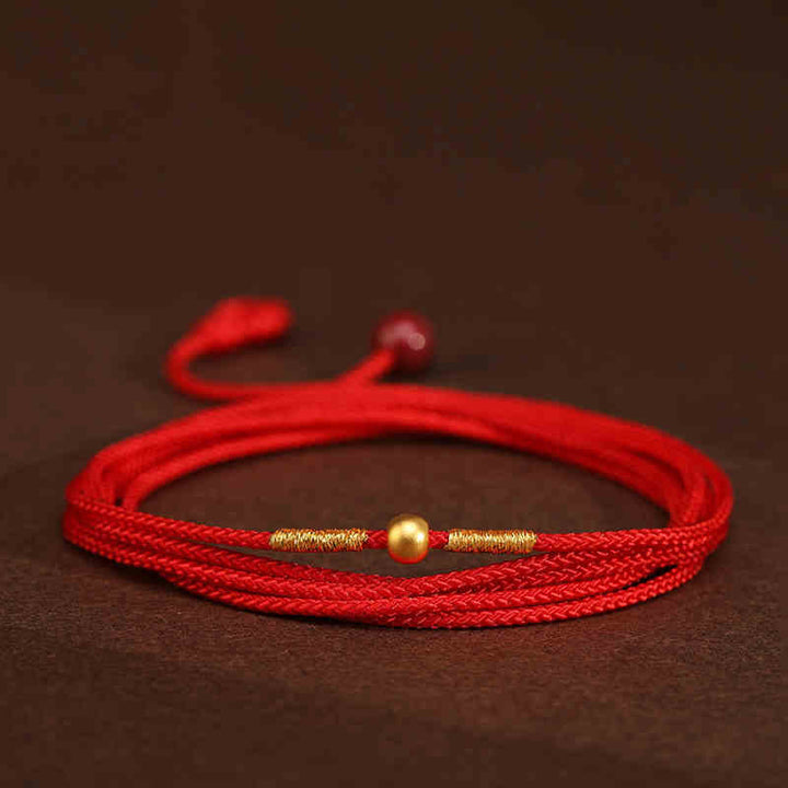 Chaîne de ventre en or massif 999 avec pierre de Bouddha et fil rouge - Forme de perles porte-bonheur de 4 mm - image 9