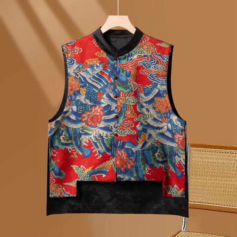 Gilet à motif de nuage et de fleurs brodées vintage Buddha Stones - Rouge - US16，UK/AU20，EU48 (5XL) - image 0