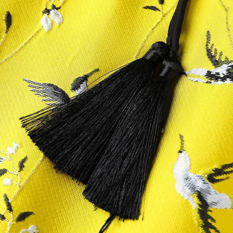 Gilet à boutons avec nœud et motif grue et plantes brodées vintage avec Buddha Stones - image 5