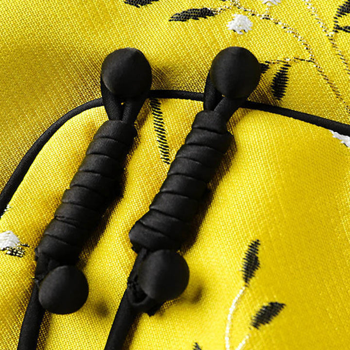 Gilet à boutons avec nœud et motif grue et plantes brodées vintage avec Buddha Stones - image 7