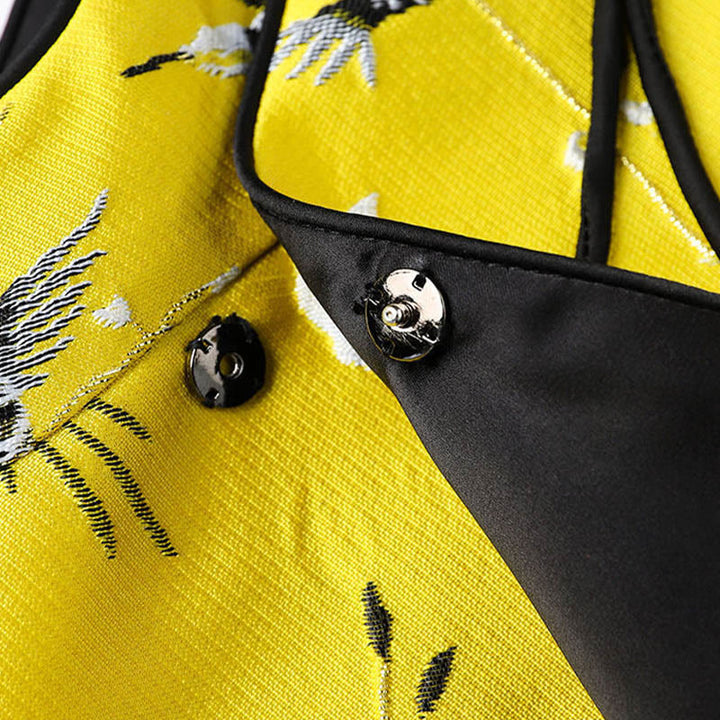 Gilet à boutons avec nœud et motif grue et plantes brodées vintage avec Buddha Stones - image 6