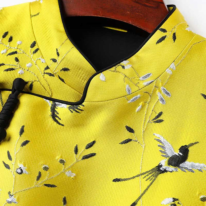 Gilet à boutons avec nœud et motif grue et plantes brodées vintage avec Buddha Stones - image 3