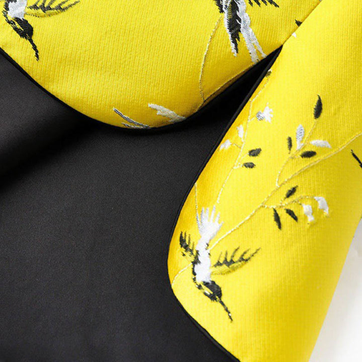 Gilet à boutons avec nœud et motif grue et plantes brodées vintage avec Buddha Stones - image 4