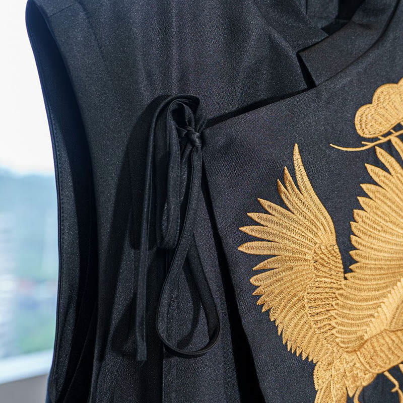 Gilet à motif de nuages ​​et grue dorée brodée vintage Buddha Stones - image 1