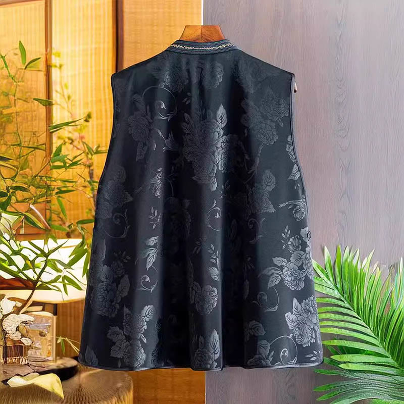 Gilet à motif de fleurs et de nuages ​​colorés avec broderie vintage Buddha Stones - image 1