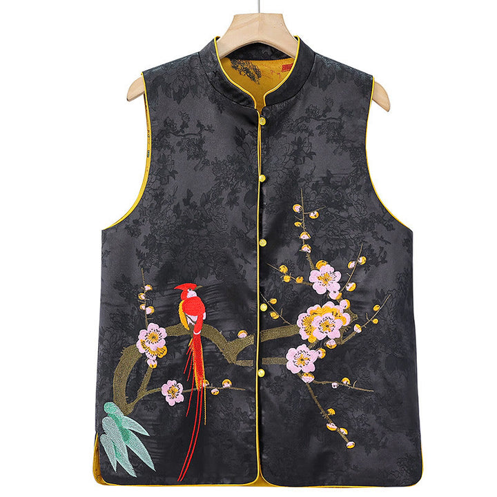 Gilet double face avec broderie vintage Buddha Stones et motif de fleur de prunier - image 12