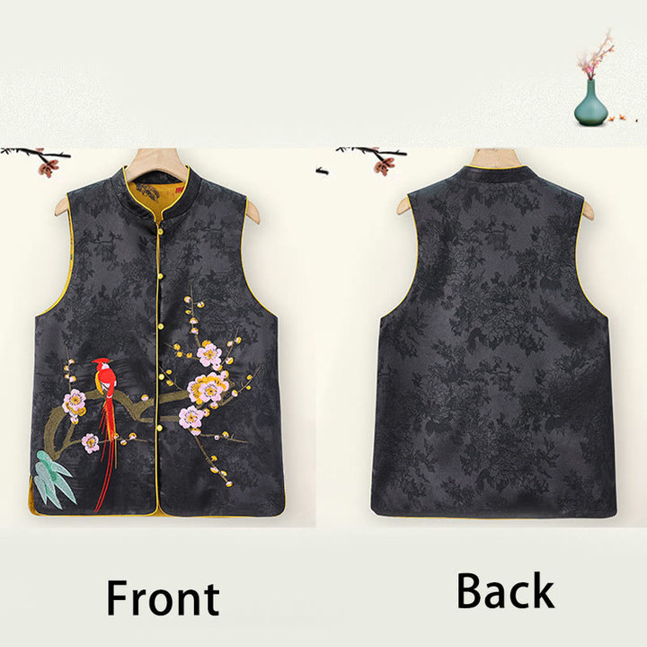 Gilet double face avec broderie vintage Buddha Stones et motif de fleur de prunier - image 11