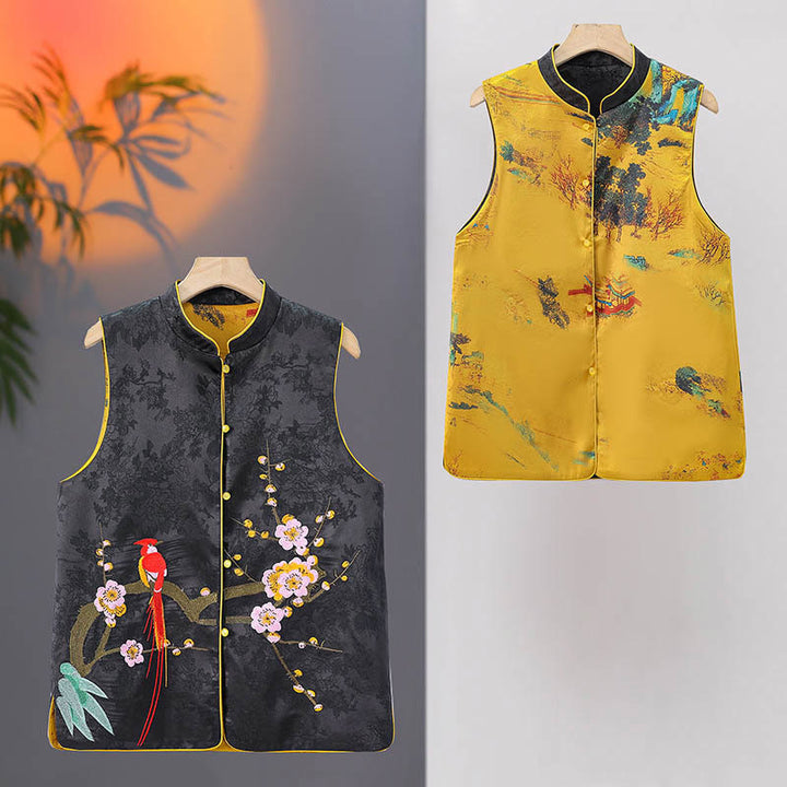 Gilet double face avec broderie vintage Buddha Stones et motif de fleur de prunier - image 10