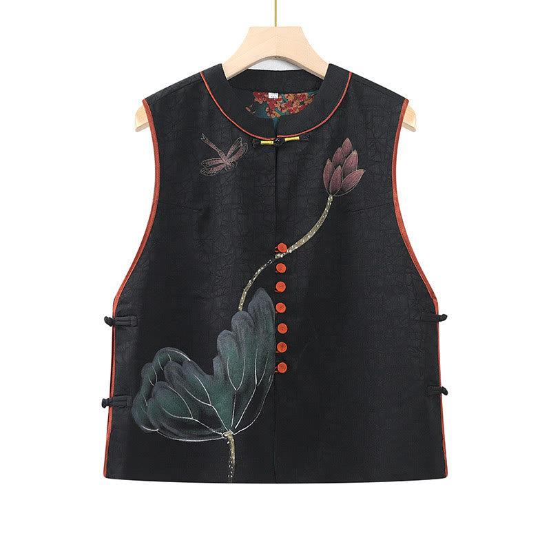 Gilet à motif floral en jacquard brodé vintage Buddha Stones - Noir - US16，UK/AU20，EU48 (5XL) - image 1