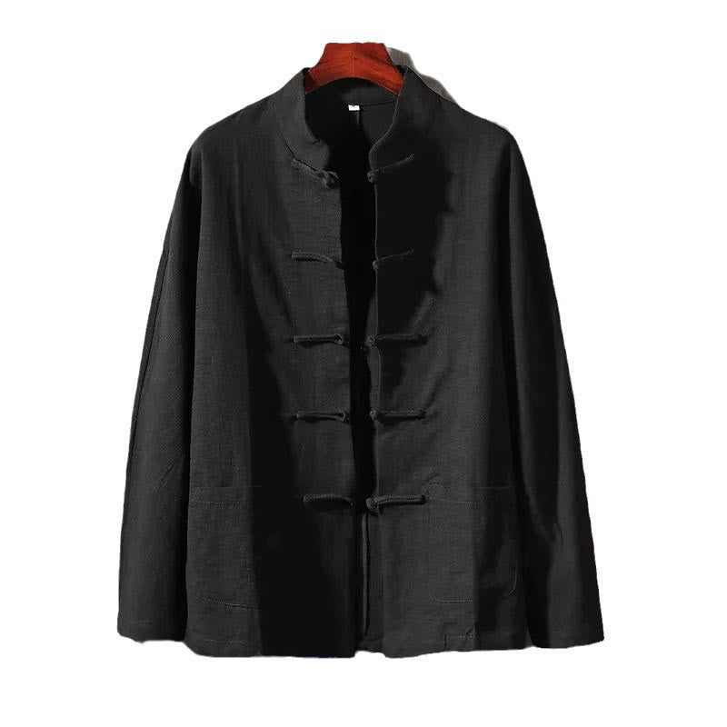 Chemise décontractée en coton et lin à col montant avec Buddha Stones - image 14