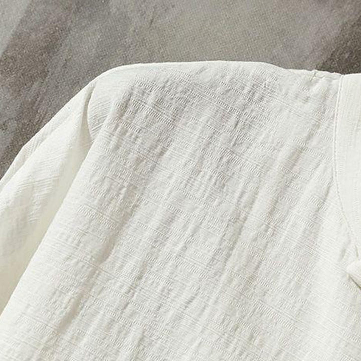 Chemise décontractée en coton et lin à col montant avec Buddha Stones - image 9
