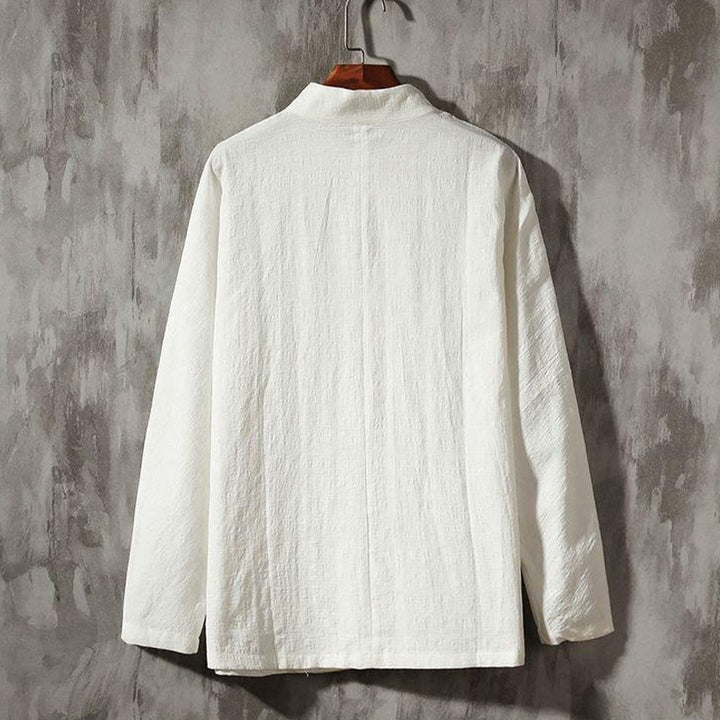 Chemise décontractée en coton et lin à col montant avec Buddha Stones - image 8