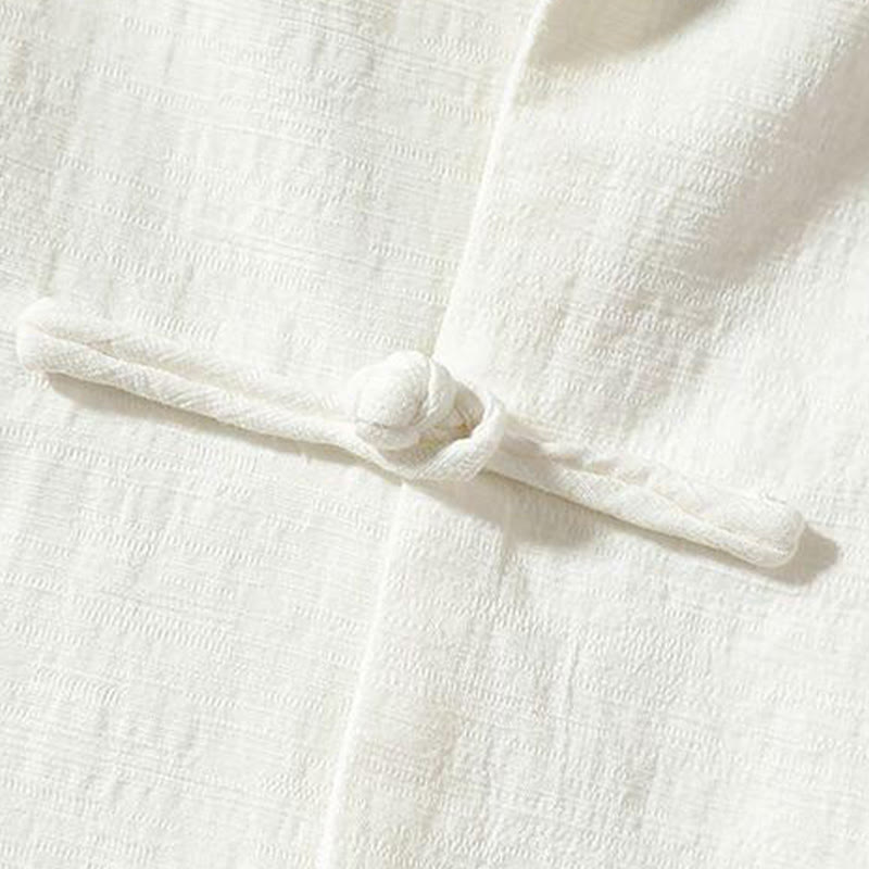 Chemise décontractée en coton et lin à col montant avec Buddha Stones - image 4