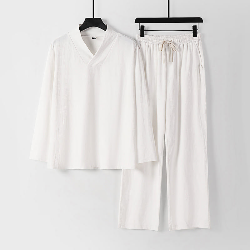 Ensemble de vêtements pour hommes en coton avec Buddha Stones, haut et pantalon Hanfu - Blanc - US/UK/AU54，EU64 (9XL) - image 16