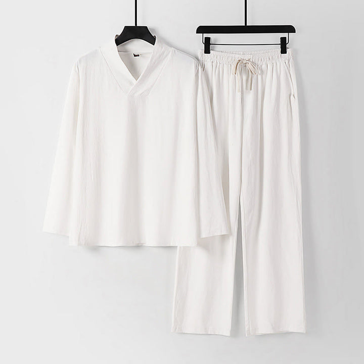 Ensemble de vêtements pour hommes en coton avec Buddha Stones, haut et pantalon Hanfu - Blanc - US/UK/AU54，EU64 (9XL) - image 16