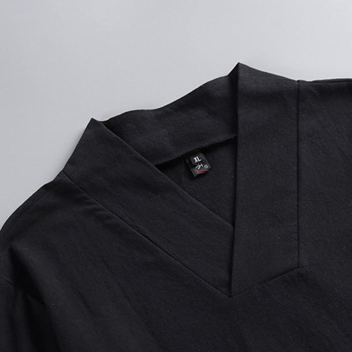 Ensemble de vêtements pour hommes en coton avec haut et pantalon Hanfu à col croisé et short bouffant court avec Buddha Stones - image 12