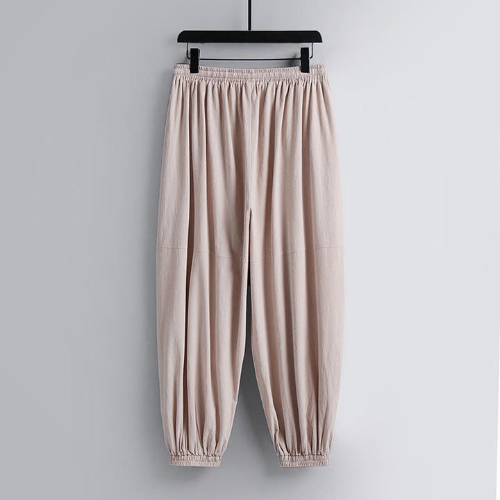 Ensemble de vêtements pour hommes en coton avec haut et pantalon Hanfu à col croisé et short bouffant court avec Buddha Stones - image 3