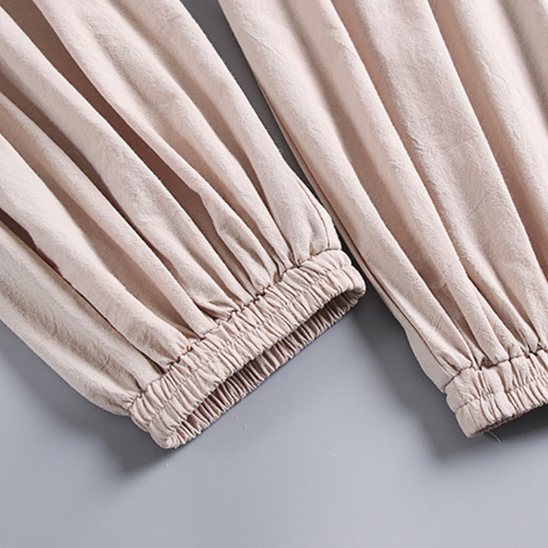 Ensemble de vêtements pour hommes en coton avec haut et pantalon Hanfu à col croisé et short bouffant court avec Buddha Stones - image 7