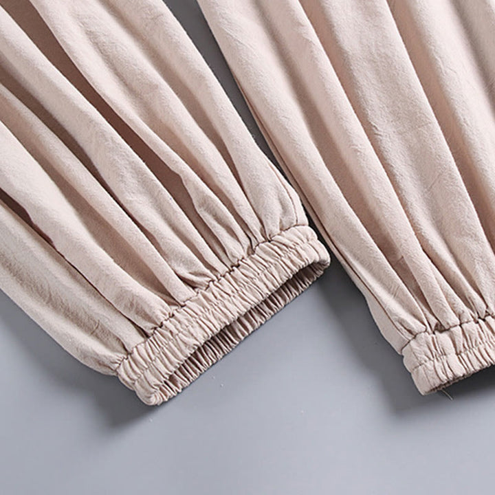 Ensemble de vêtements pour hommes en coton avec haut et pantalon Hanfu à col croisé et short bouffant court avec Buddha Stones - image 7