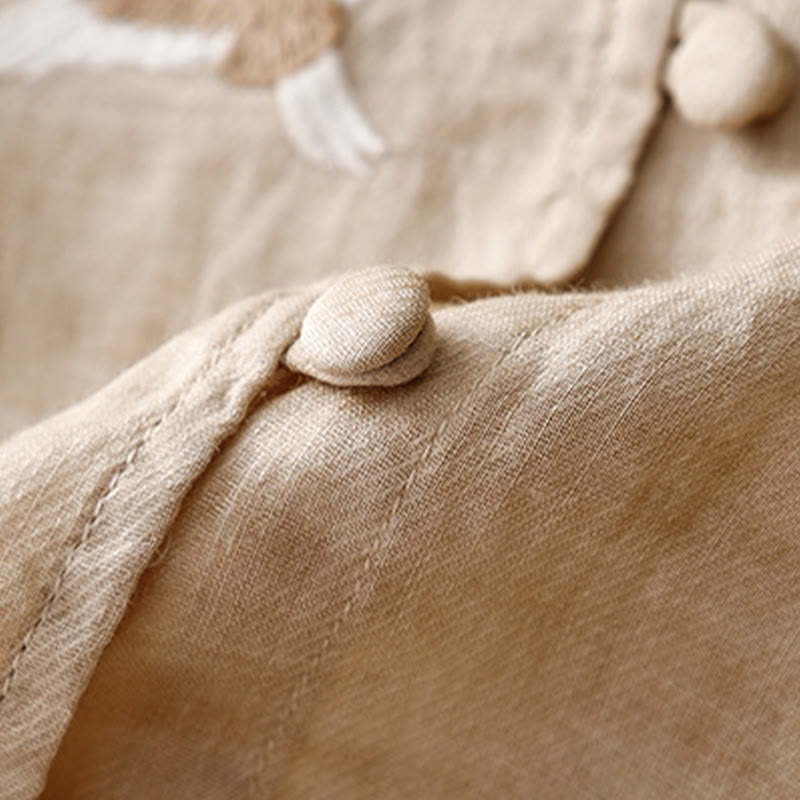 Chemisier décontracté à col rond Buddha Stones, chemise à manches longues brodée, haut en coton et lin, chemises pour femmes - image 10