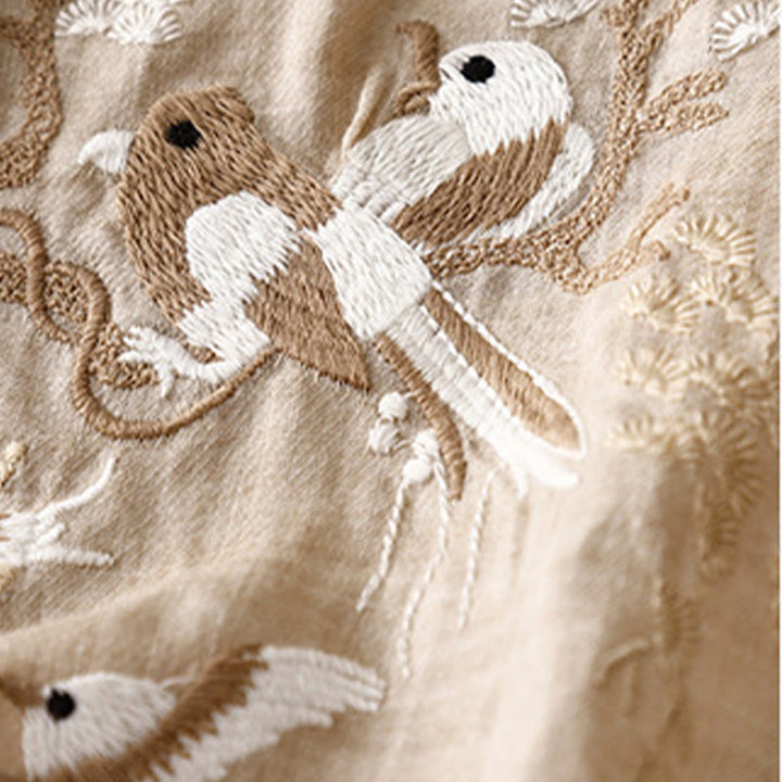 Chemisier décontracté à col rond Buddha Stones, chemise à manches longues brodée, haut en coton et lin, chemises pour femmes - image 11