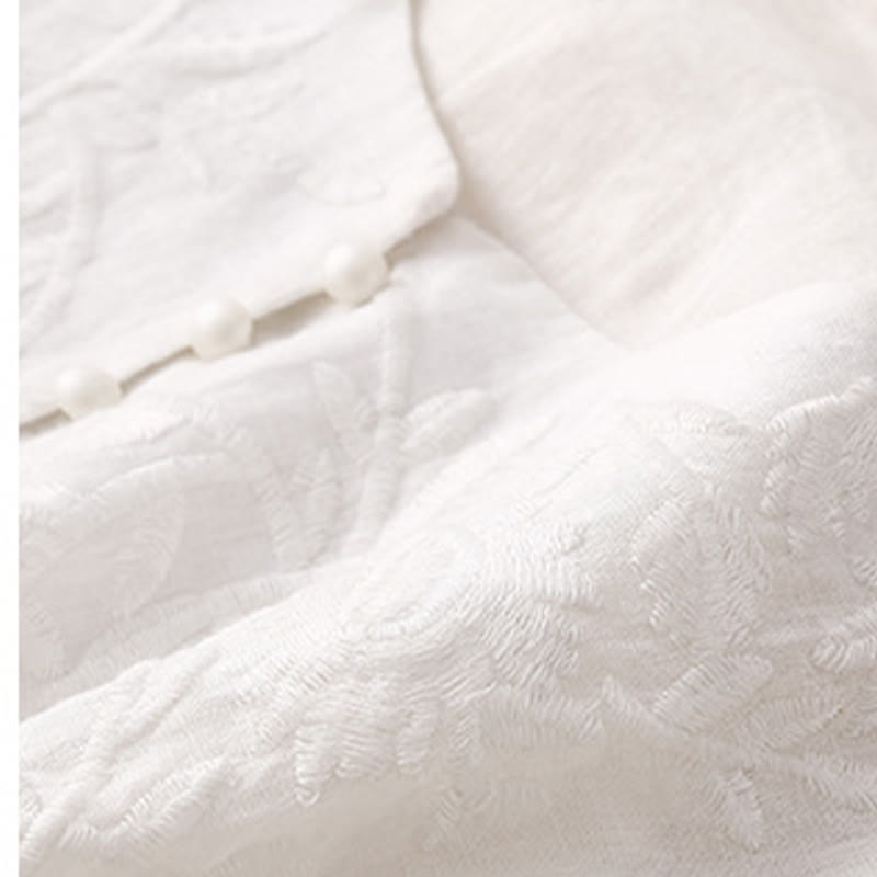 Chemises décontractées en coton et lin pour femmes, broderie florale, col rond, manches longues, Buddha Stones