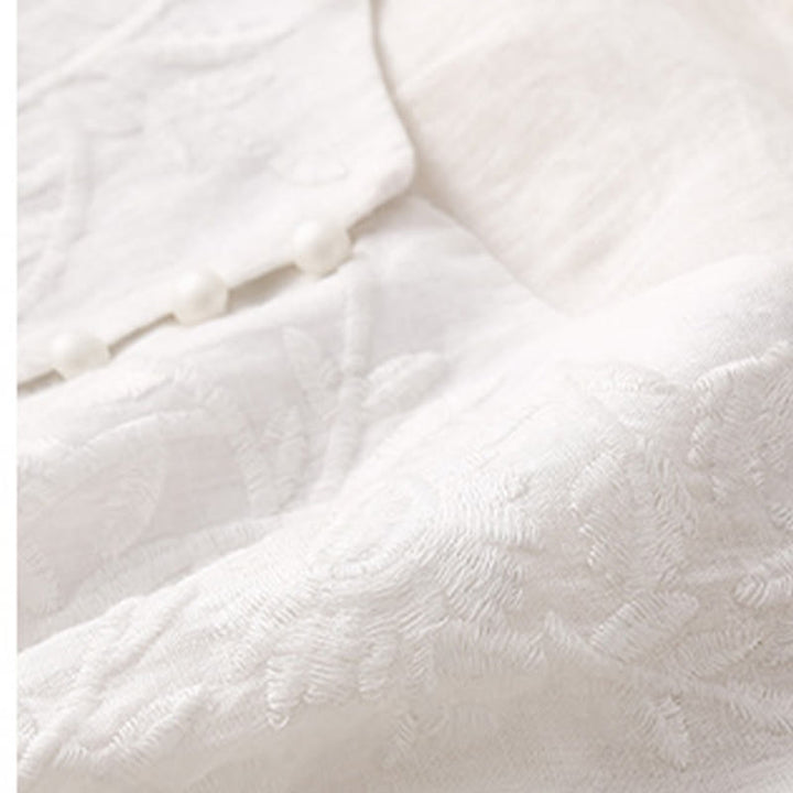 Chemises décontractées en coton et lin pour femmes, broderie florale, col rond, manches longues, Buddha Stones