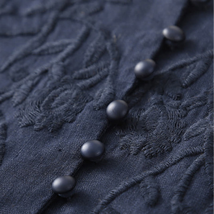 Chemises décontractées en coton et lin pour femmes, broderie florale, col rond, manches longues, Buddha Stones