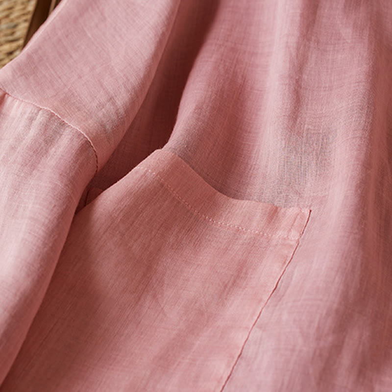 Chemise décontractée à manches longues et col en V avec Buddha Stones , grande taille, couleur unie, en coton et lin, pour femmes