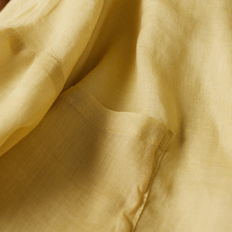 Chemise décontractée à manches longues et col en V avec Buddha Stones , grande taille, couleur unie, en coton et lin, pour femmes - image 5